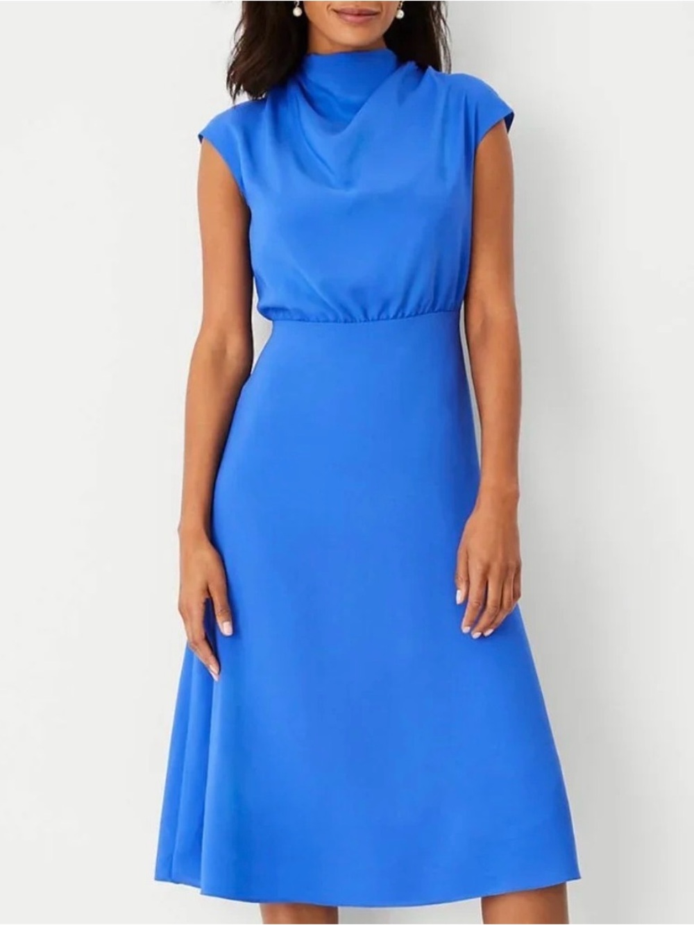 Ann Taylor Cobalt Blue Cap-Sleeve Midi Dress